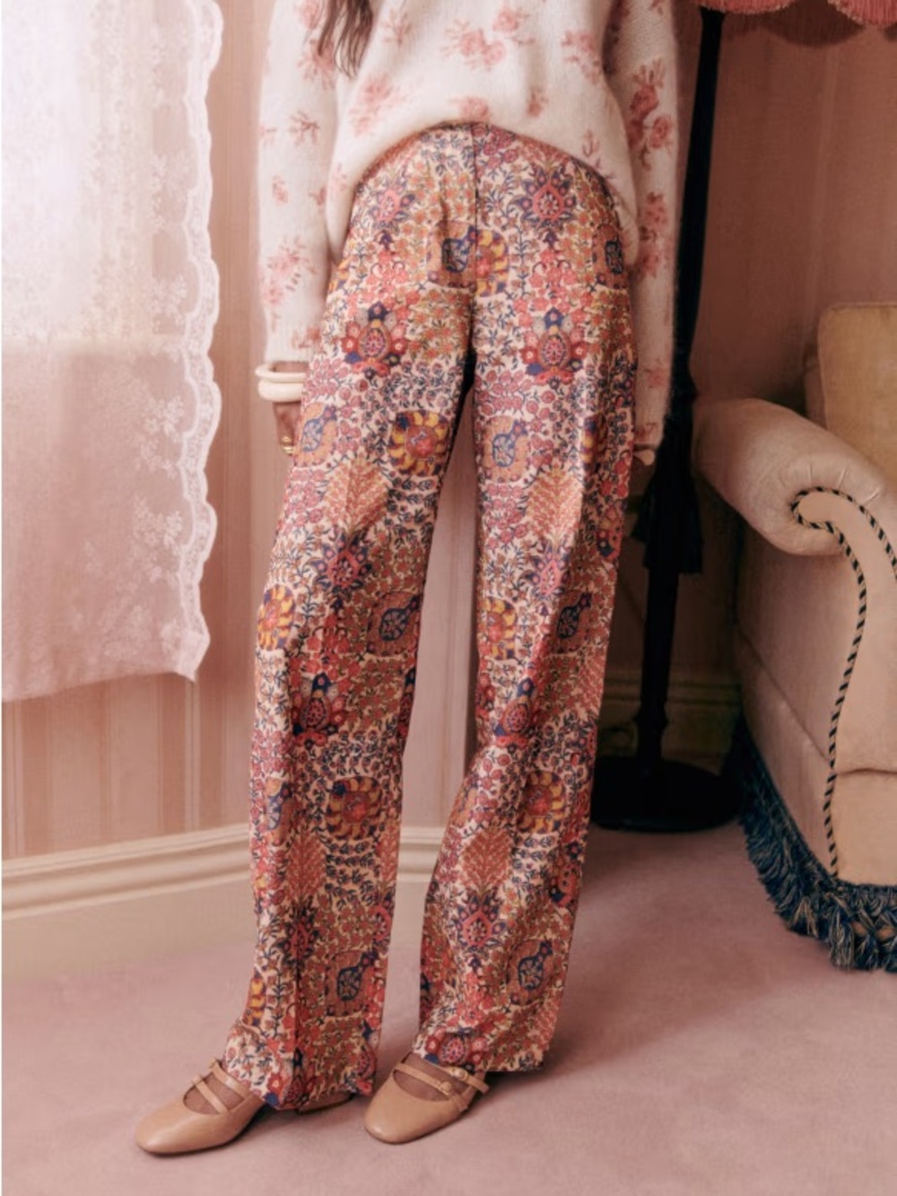 Sezane Martin Trousers in Pastel Forest Soft Corduroy Whimsical Soft Girl